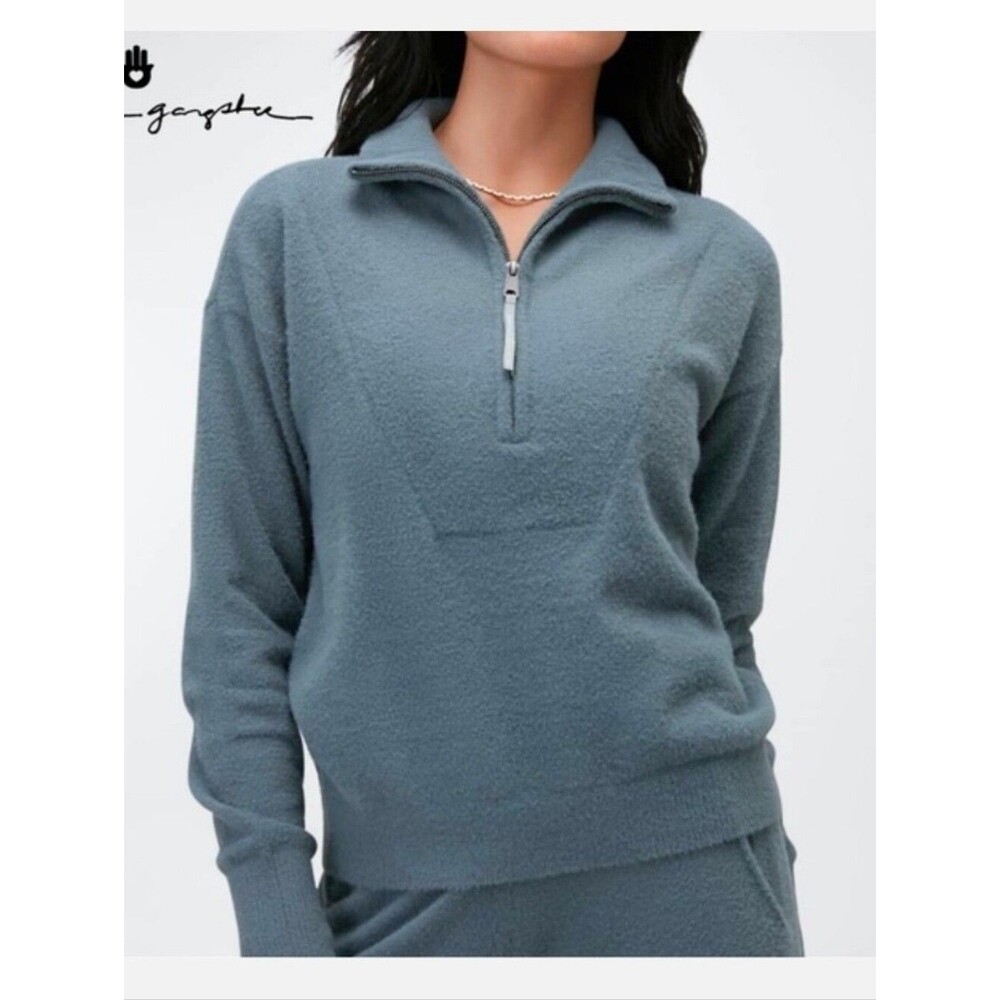 Spiritual Gangster Cloud Knit 1/2 Zip Sweater Blue Soft Comfy Medium Pullover